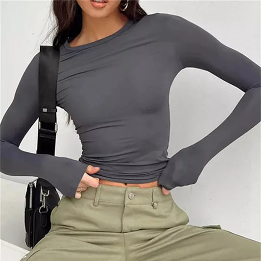 Women Long Sleeve T Shirt Streetwear Crop Tops