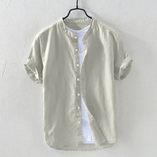 Summer Baggy Cotton Linen Solid Short Sleeve Shirts
