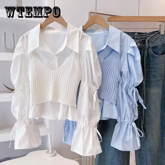 Long Sleeve Collar Button Up Solid Shirt Blouse Top