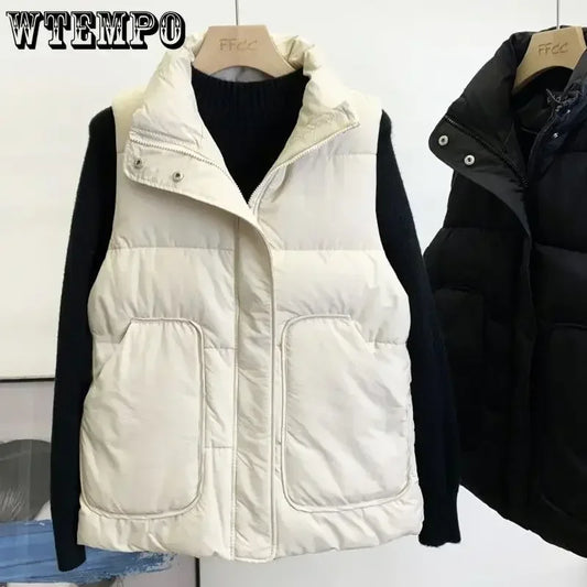 Puffer Vest Sleeveless Quilted Jacket Loose Zippered Down Waistcoat with Two Hand Pockets