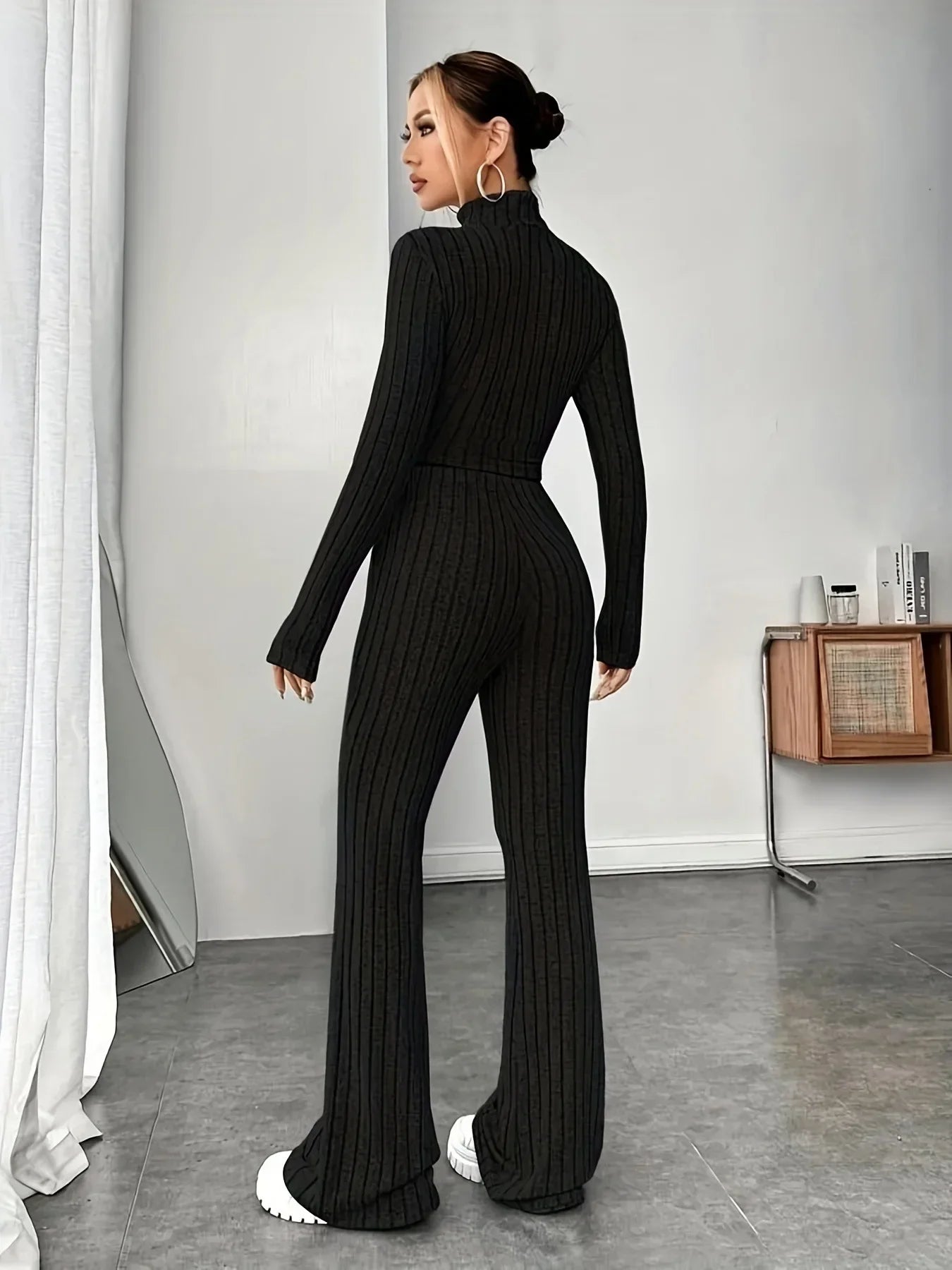 2024 Spring Knitted 2 Piece Sets Women Tracksuit Long Sleeve Vintage Sweater Crop Top Flare Pants Stretch Matching Suit Outfit