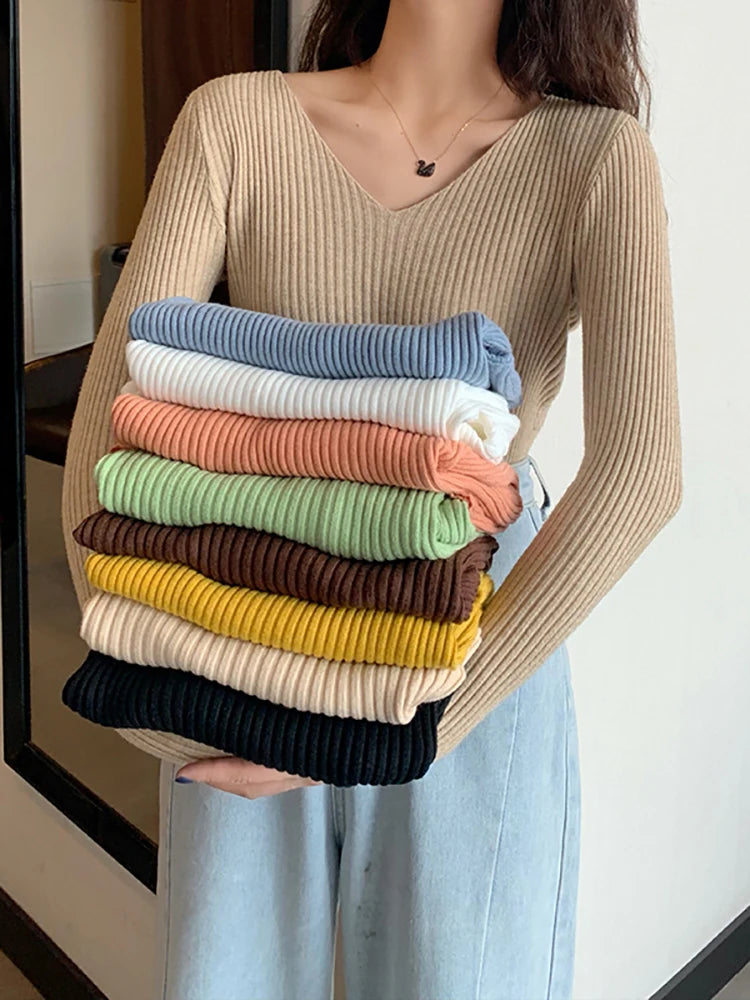 Knitted Ribbed Sweater Long Sleeve